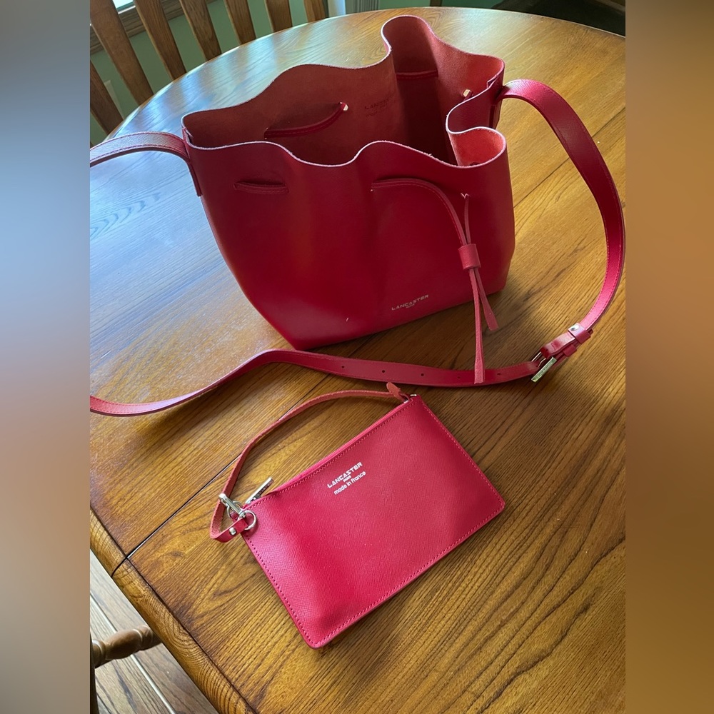 Lancaster Paris Red Bucket Bag (with Matching Pouch)